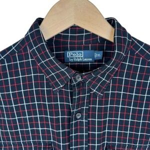 Polo Ralph Lauren Mens XL Plaid Flannel Shirt Long Sleeve  Black Red Check